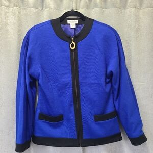 Ann Taylor Royal Blue Black‎ Trim 100% Wool Blazer Skirt Set USA Vintage